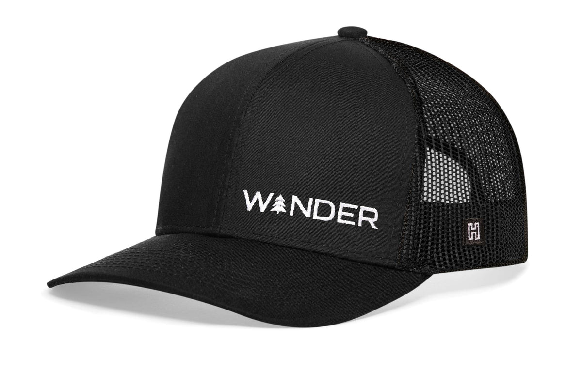 HAKA Wander Embroidered Trucker Hat, Outdoor Hat for Men & Women, Adjustable Baseball Cap, Mesh Snapback, Golf Hat Black