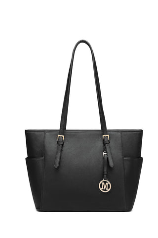 Miss Lulu Tote Bag for Women Handbag Bag Ladies PU Leather Shoulder Top Handle Bag (Black)