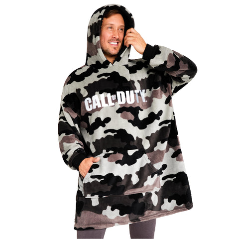 Call of Duty Blanket Hoodie for Men and Teenagers Cosy Oversized Fleece Hoodie One Size Sherpa Hood Gamer Gifts for Him Grey Camo