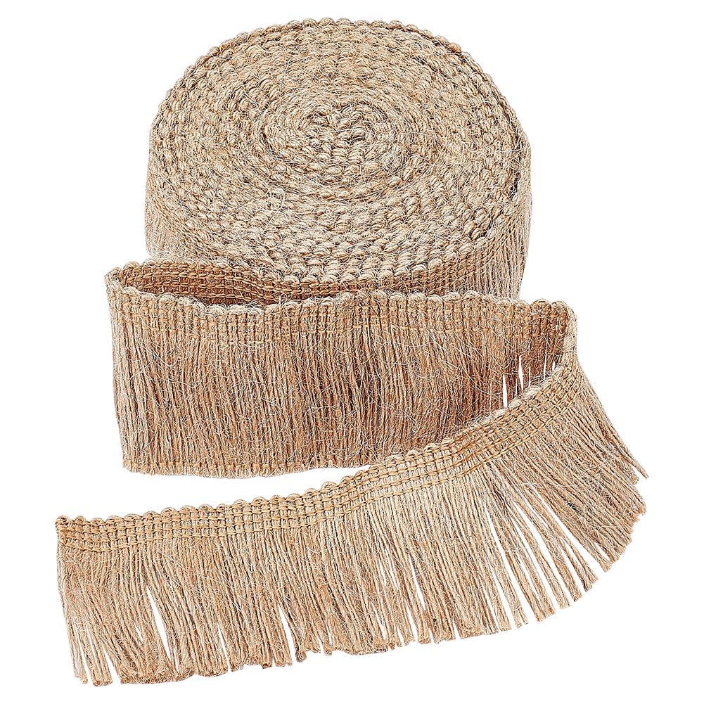 GORGECRAFT 5.5 Yards 1.89" Wide Burlap Fringe Tassel Trim Jute Lace Sewing Chainette Fibre Trimmings Flat Jute Cord Hemp Rope Christmas Brush Basic Trim for Lampshade Latin Dance Dress DIY Crafts