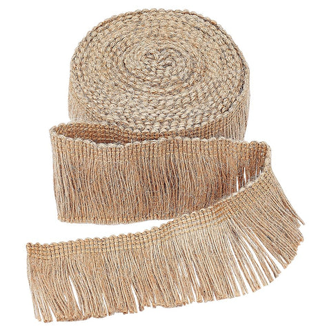 GORGECRAFT 5.5 Yards 1.89" Wide Burlap Fringe Tassel Trim Jute Lace Sewing Chainette Fibre Trimmings Flat Jute Cord Hemp Rope Christmas Brush Basic Trim for Lampshade Latin Dance Dress DIY Crafts