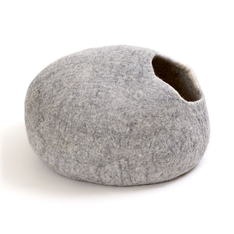 Cat bed cat cave cat house XL - also for big cats or small dogs - sturdy outside & cuddly soft inside - handmade of New Zealand wool - light grey