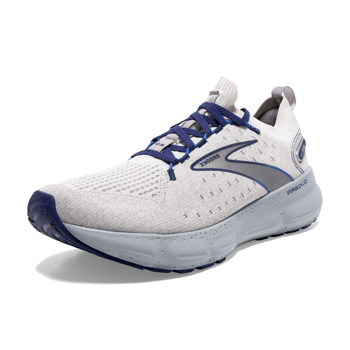 Brooks MenÃ¢â‚¬â„¢s Glycerin StealthFit 20 Neutral Running Shoe - Oyster/Alloy/Blue Depths - 8.5 Medium