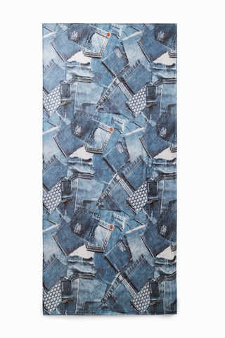 Desigual Denim Patchwork Rectangular Foulard