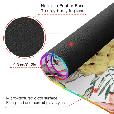 Flamingo Flowers Wireless Charging Mouse Pad for Mobile Phone Extra Large Gaming Mousepad with 13 Lighting Modes Extended Desk Mat for Gaming MacBook PC Laptop Desk Office Home