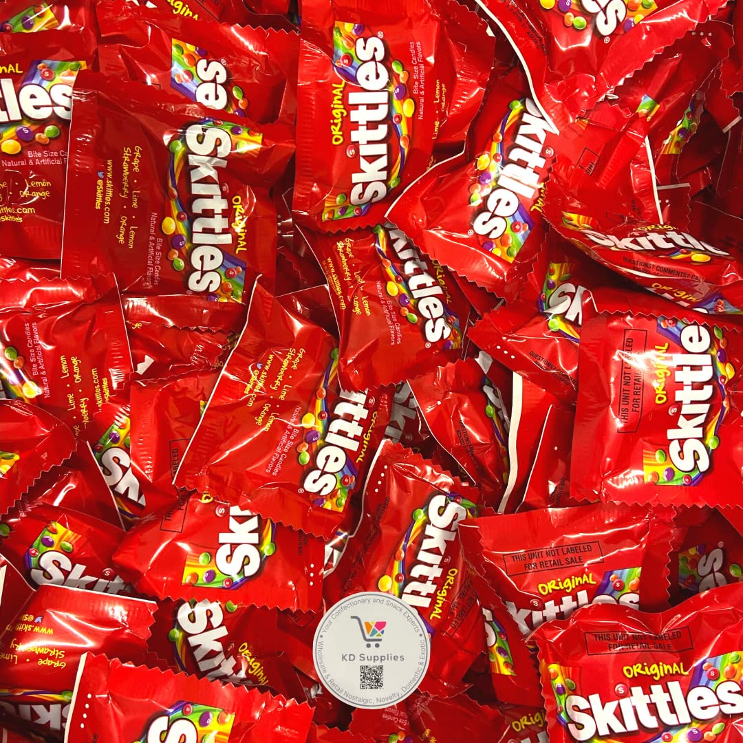 Skittles Original Flavor Fun Size Chewy Candy Packs Bulk Bag - 1lb (Approximately 28 Packets) + BONUS Mystery Candy