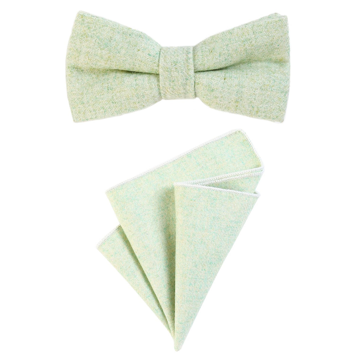 DonDon gent's bow tie 12 x 6 cm pre-tied size-adjustable and pocket handkerchief 23 x 23 cm matching colours in cotton light green