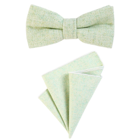 DonDon gent's bow tie 12 x 6 cm pre-tied size-adjustable and pocket handkerchief 23 x 23 cm matching colours in cotton light green