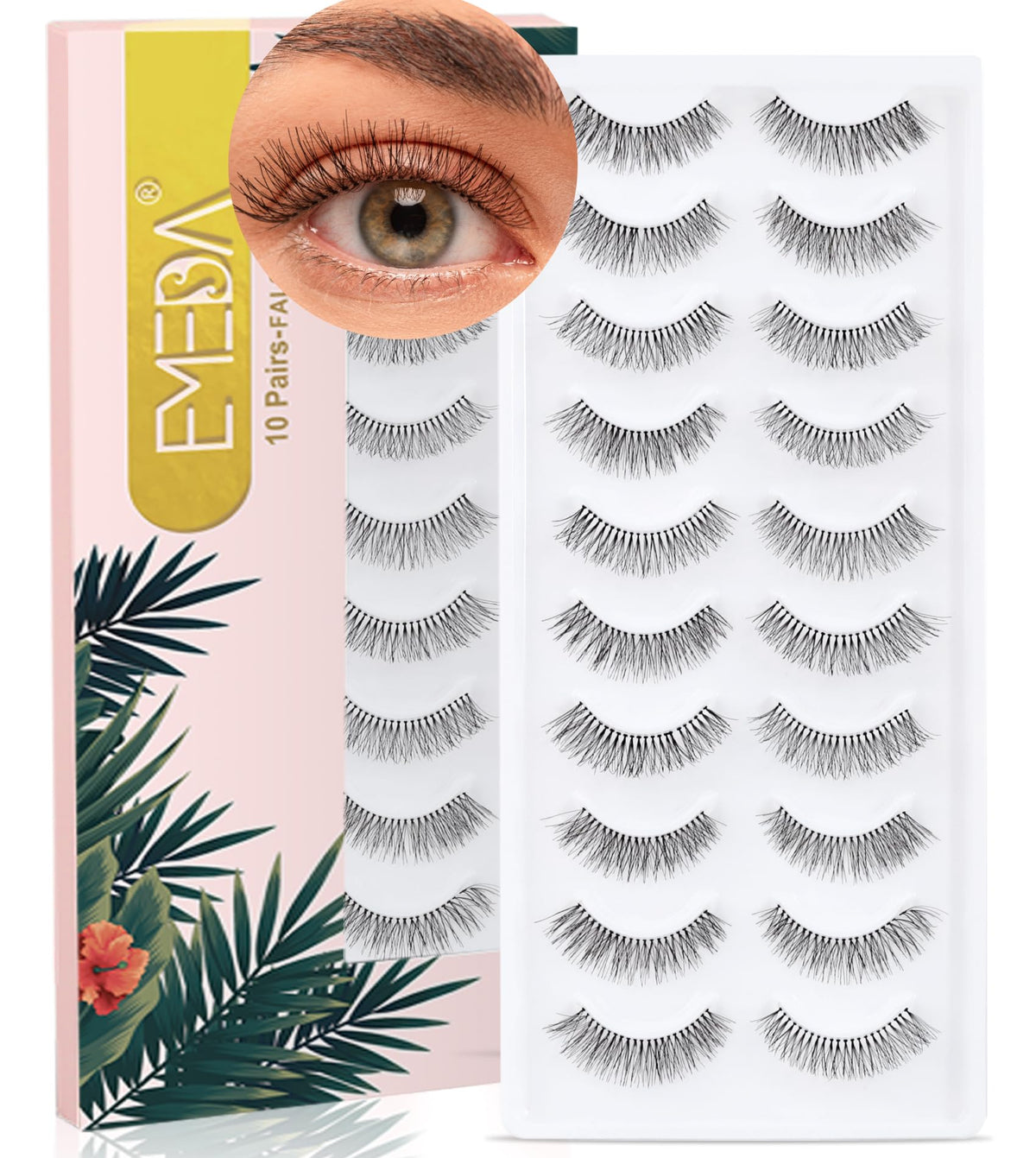 10 pairs Natural False eyelashes 3D Fake Lashes 100% Handmade Short Soft Reusable Eye Lash Transparent Strip Lashes Natural looking eyelash by EMEDA (Natural False Lashes 07)