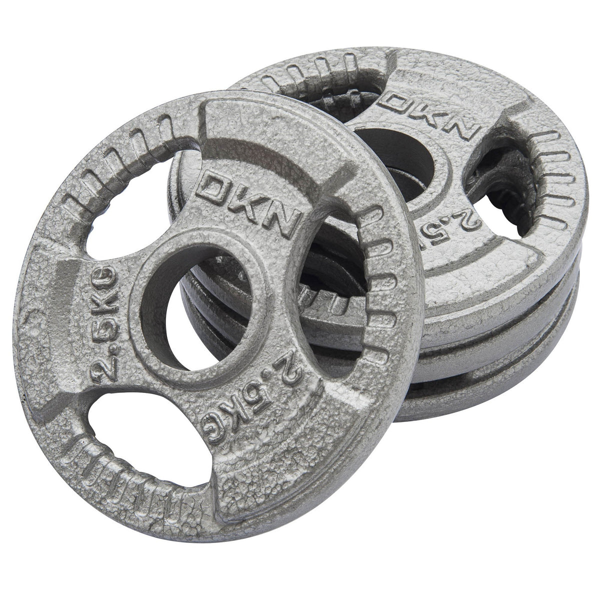 DKN Unisex Adult Tri Grip Cast Iron Olympic Weight Plates - Grey, 4 x 2.5kg