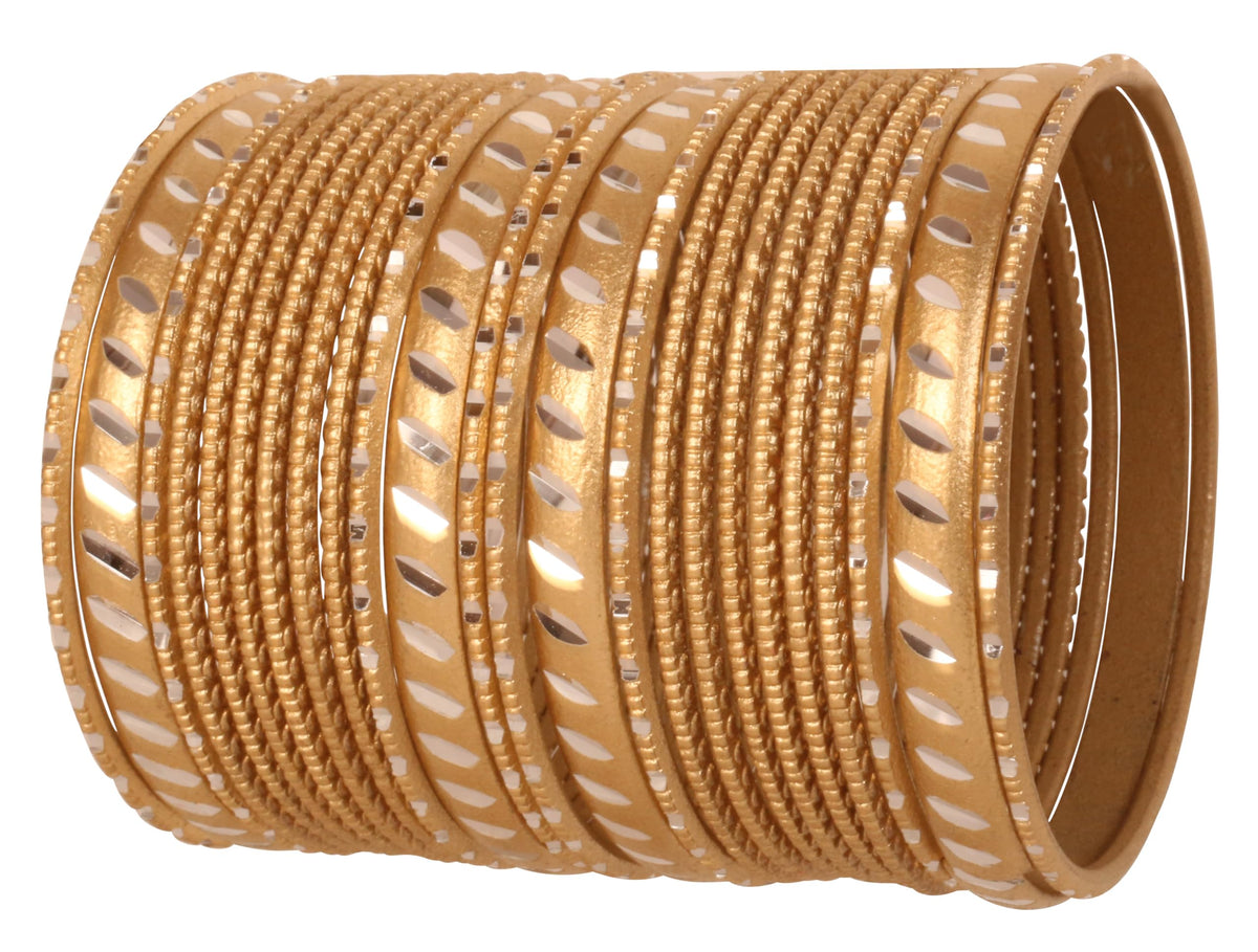Touchstone New Indian Bollywood Fashion Handcrafted Exotic Cut Metal Grain Work Textured Golden Color Wrist Beautifier Designer Jewelry Bracelets Bangle. Set of 24. for Women