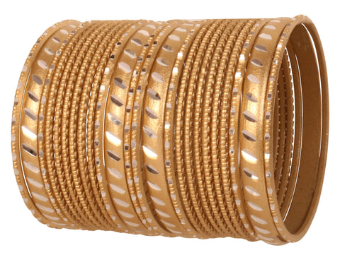 Touchstone New Indian Bollywood Fashion Handcrafted Exotic Cut Metal Grain Work Textured Golden Color Wrist Beautifier Designer Jewelry Bracelets Bangle. Set of 24. for Women