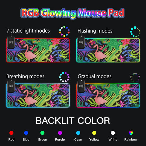Flamingo Leaves Wireless Charging Mouse Pad for Mobile Phone Extra Large Gaming Mousepad with 13 Lighting Modes Computer Mat for Office Home Gaming MacBook PC Laptop Desk