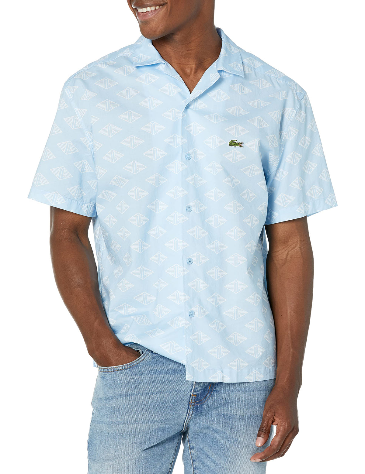 Lacoste Men's Short Sleeve Relaxed Fit Button Down Shirt, CH7882-FV2-M/L