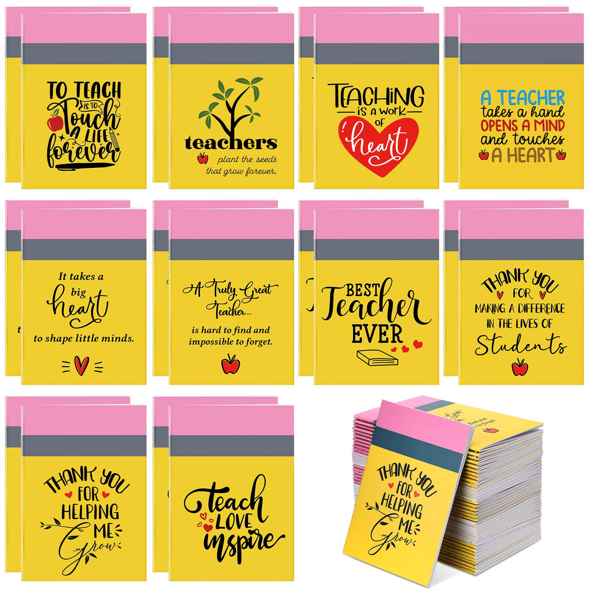 Mooliwe 50 Pcs Teachers Appreciation Gifts Bulk Mini Notepads Teacher Inspirational Gifts Thank You Pencil Design Pocket Notebooks First Day of School Christmas Gift for Student Classmate Teacher