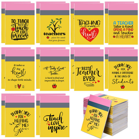 Mooliwe 50 Pcs Teachers Appreciation Gifts Bulk Mini Notepads Teacher Inspirational Gifts Thank You Pencil Design Pocket Notebooks First Day of School Christmas Gift for Student Classmate Teacher