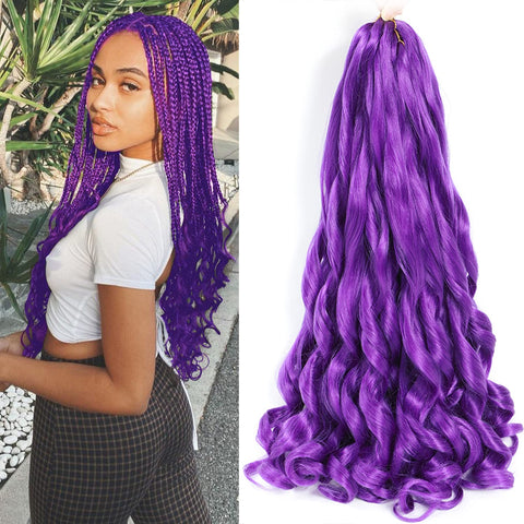 French Curly Braiding Hair 24 Inch Purple Color - Pre Stretched Bouncy Braiding Hair- Loose Wavy Braiding Hair Synthetic Hair Extensions For Black Women(24 inch 2 packs, Purple)