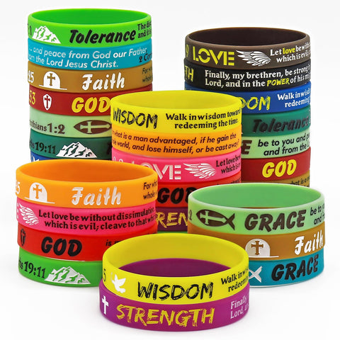 NAHRMY Faith Bible Verses Rubber Bracelets, 28 pcs Christian Religious Silicone Wristbands Inspirational Rubber Bracelet for Men Women Teenage Party Favors Church Gifts