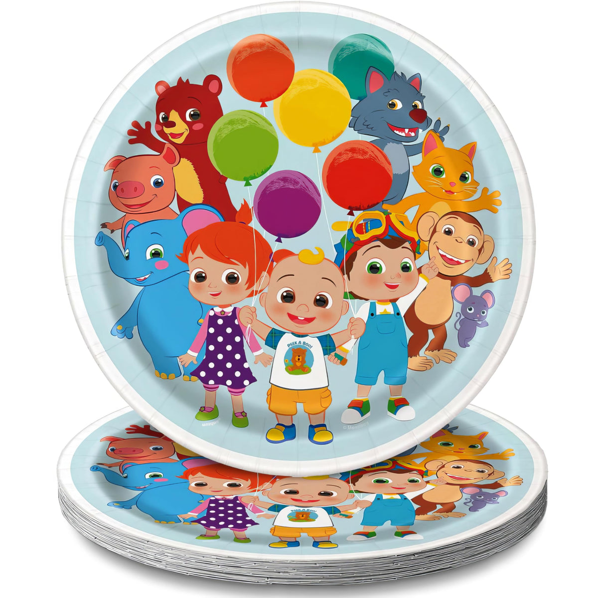 Unique Cocomelon Round Dinner 7" I Pack of 8 Plates, 9", Multicolor