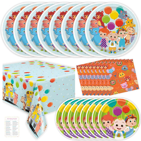 Cocomelon Birthday Decorations Pack for 8 Guests - Cocomelon Plates and Napkins, Cocomelon Tablecloth, Checklist - Cocomelon Party Decorations, Cocomelon Party Supplies