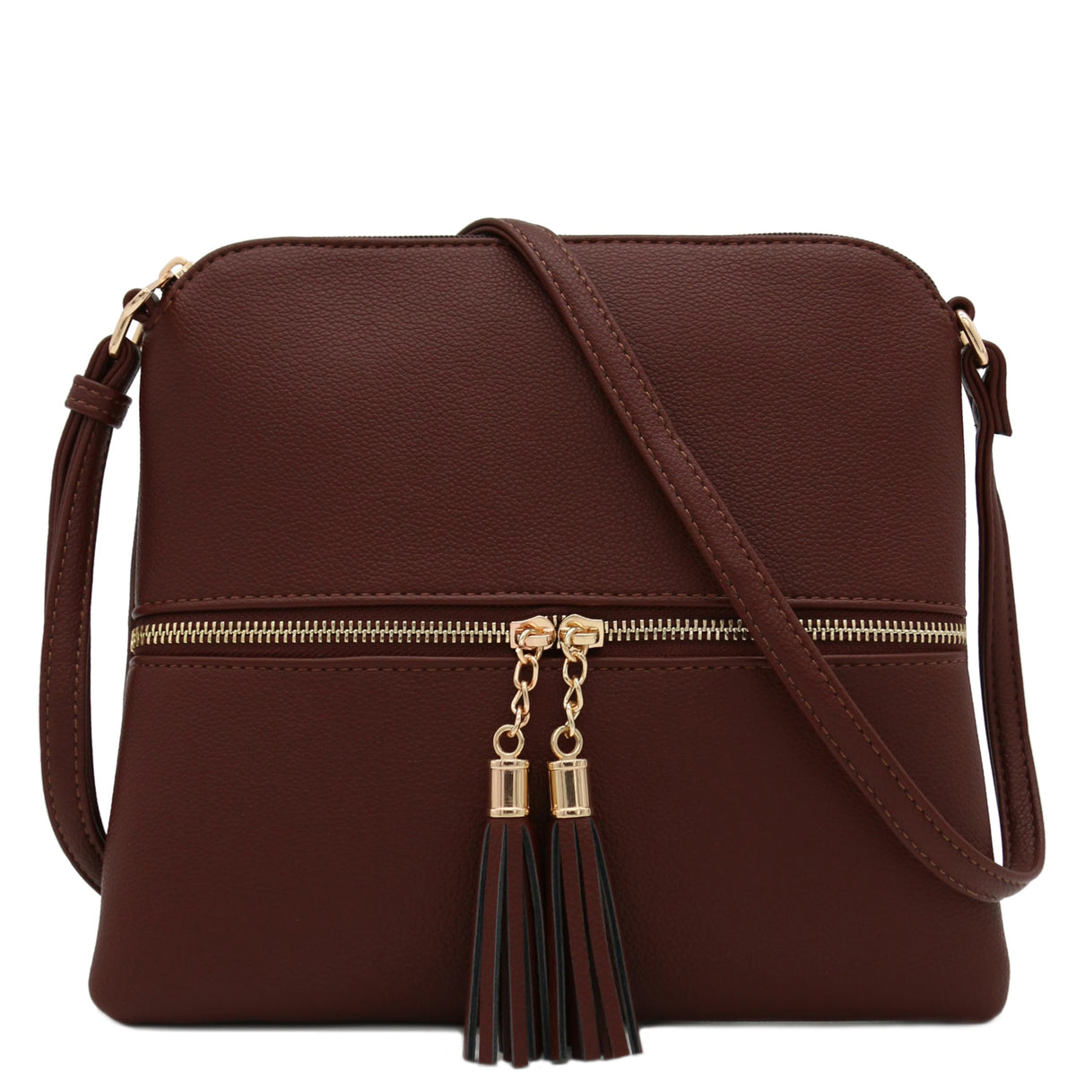 DELUXITY Lightweight Medium Crossbody Bag with Tassel (Coffee)