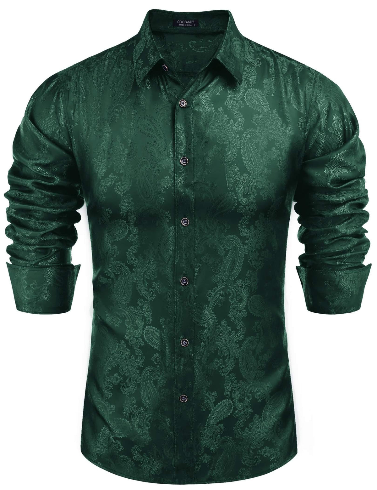 COOFANDY Men's Dark Green Button Up Shirt Slim Fit Business Casual Shirt Dance Party Fitted Wrinkle Free Tuxedo Dress Shirt