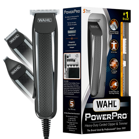 Wahl PowerPro Corded Detailer Trimmer Kit for Mens Grooming - for Beard, Mustache, Stubble, Ear, Nose, & Body Grooming - Model 9686