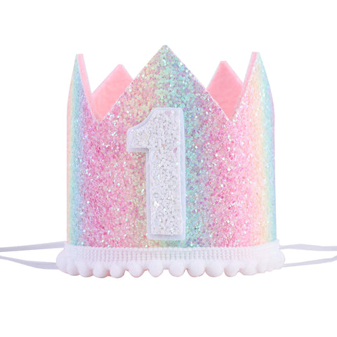 1st Birthday Rainbow Crown - Photo Props for Baby's First Birthday, Mini Pastel Rainbow Party Decorations