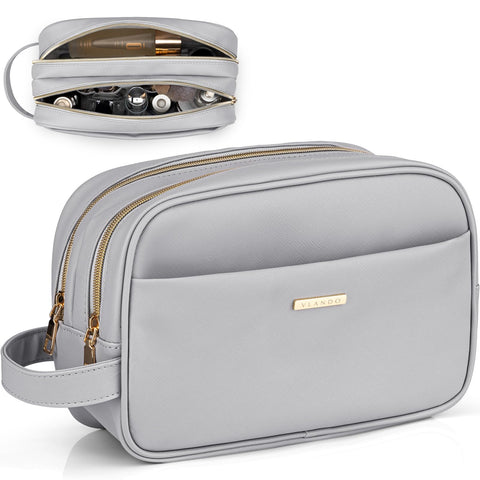 Vlando Toiletry Bag for Women,Makeup Cosmetics Travel Bag,Faux Leather Travel Toiletries Storage Bag,Travel Accessories Makeup Brushes Masks Lipsticks Organizer Bag Christmas New Year Gift Gray