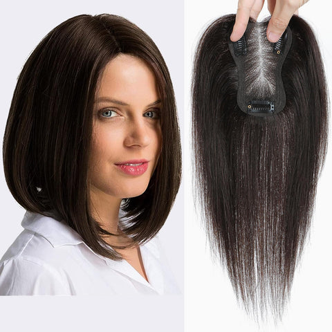 Human Hair Toppers for Women Real Human Hair Toppers for Thinning Hair Pieces for Women Handmade Swiss Base Human Hair Toppers No Bangs Top Hair Extensions Hair Pieces with Thinning Hair 10Inch?2#)