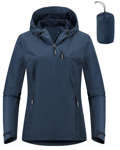 Outdoor Ventures Women's Waterproof Jackets Ladies Lightweight Windproof Packable Rain Jacket Raincoat Outdoor Windproof Running Golf Cycling Softshell Jacket with Hood Classic Blue S/UK10