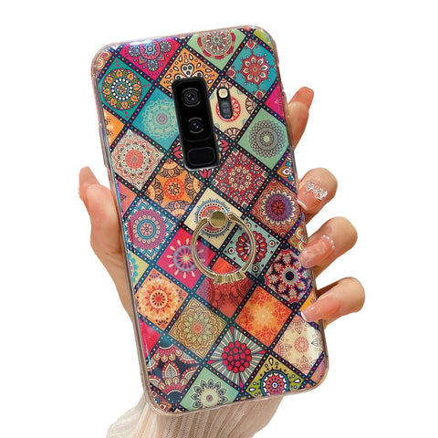 Easyscen for Samsung Galaxy S9 Plus Phone Case with Ring Stand Cute Girls Women Flower Ethnic Style Shockproof Protection Cover - Mandala