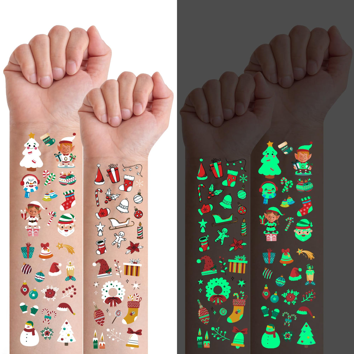 119 Pcs Christmas Temporary Tattoos for Kids?Christmas Stocking Stuffers Gifts Party Decorations Supplies Favors for Kids Boys and Girls (GLOW B)