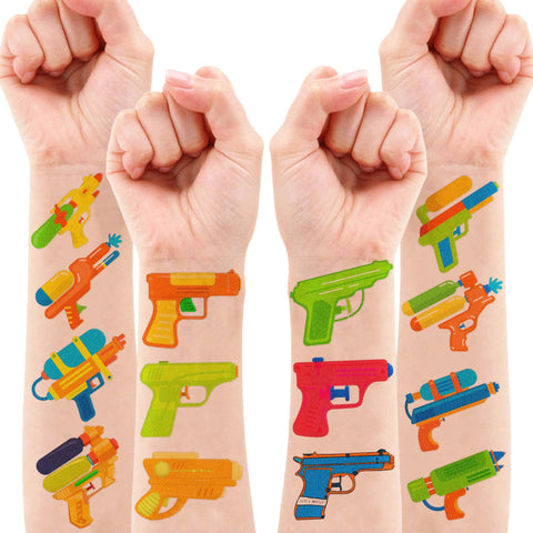 Generic 96PCS Water Squirt Gun Temporary Tattoo Stickers Pool Birthday Party Favors Decorations Supplies Decor Theme for Boys Girls School Classroom Activity Outdoor Prizes Rewards, Blue