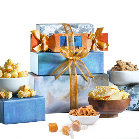 Broadway Basketeers Christmas Chocolate Food Gift Basket Tower Snack Gifts for Women, Men, Families, College, Delivery for Holidays, Appreciation, Thank You, Congratulations