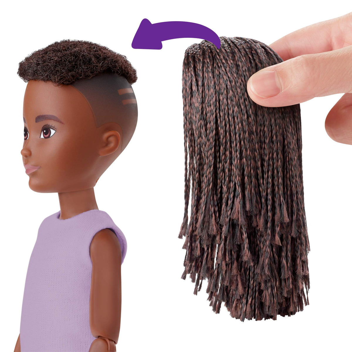Creatable World Character Starter Pack CS-725, Black-Haired Doll with Brown Eyes, Long-Hair Braided Wig, Removable Tank and Shorts, Creative Play for All Kids 6 Years Old and Up