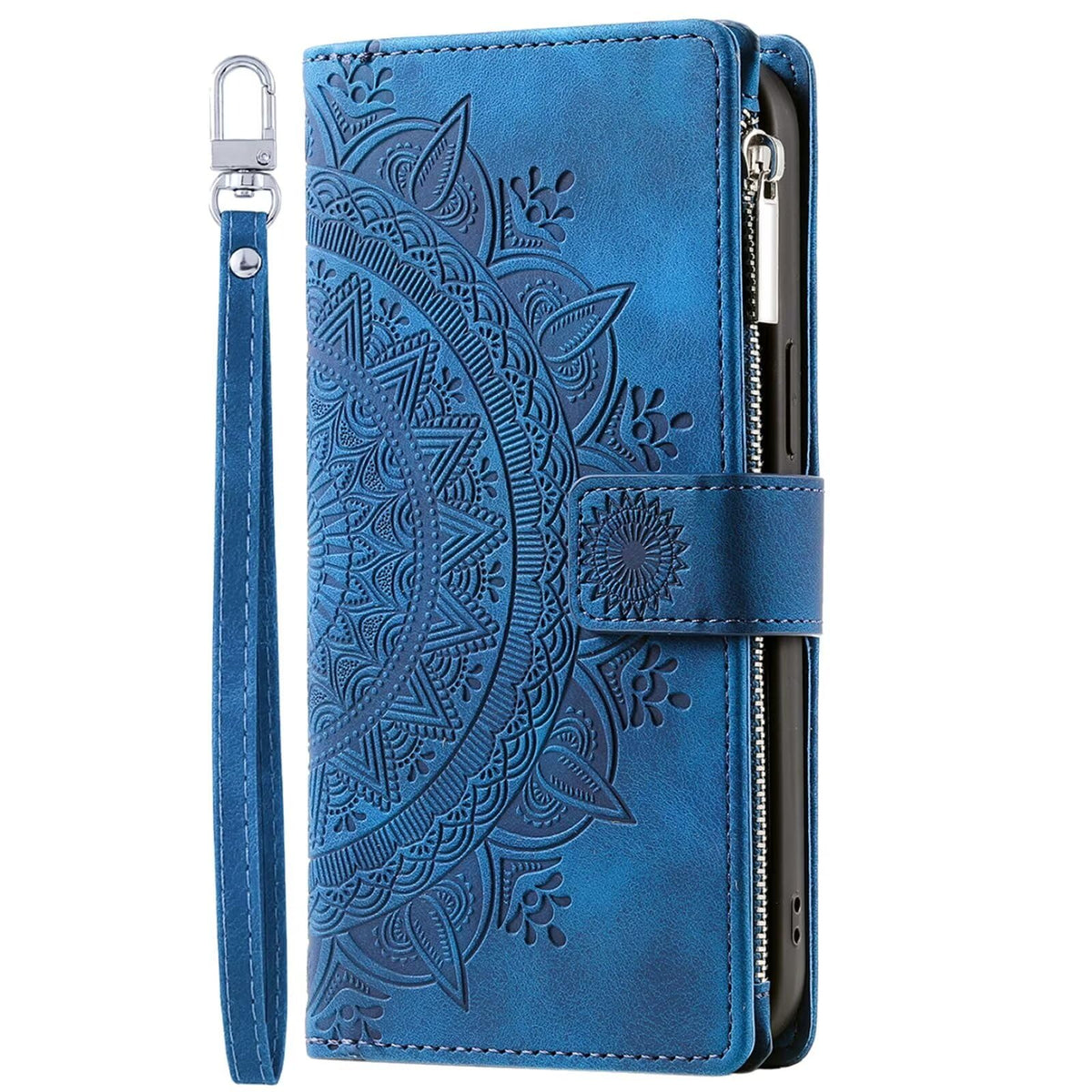 Rnrieyta Miagon Zipper Wallet Case for Samsung Galaxy A55 5G,Magnetic Flip PU Leather Totem Flower Embossed Cover with Card Holder Slots Zipper Pocket Kickstand Handbag Case