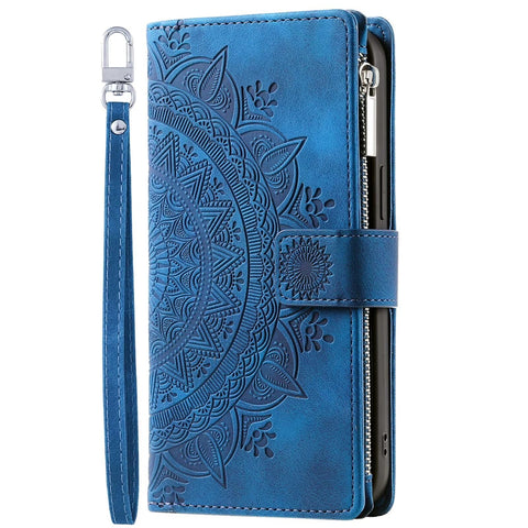 Rnrieyta Miagon Zipper Wallet Case for Samsung Galaxy A55 5G,Magnetic Flip PU Leather Totem Flower Embossed Cover with Card Holder Slots Zipper Pocket Kickstand Handbag Case