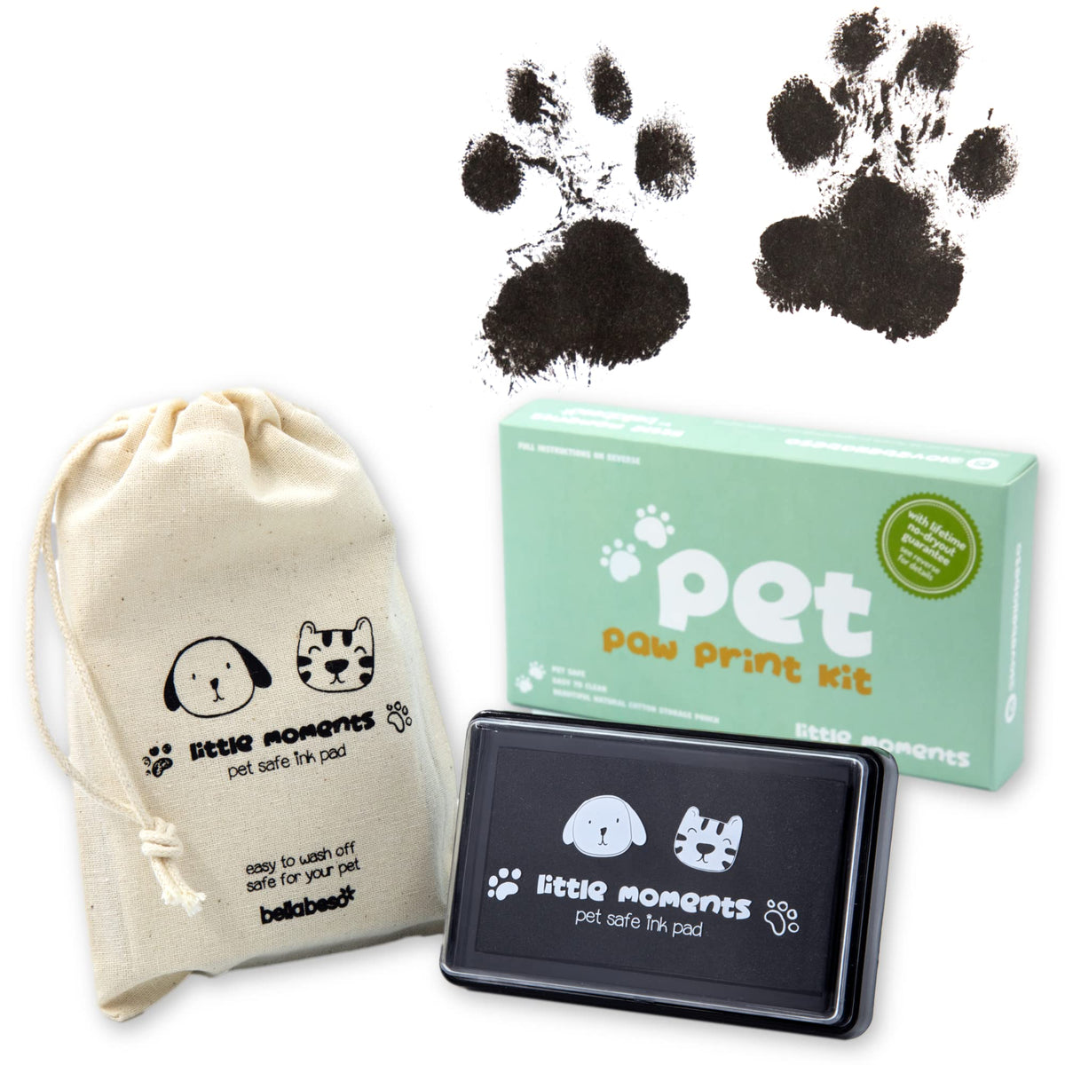 Cat and Dog Paw Print Kit - Pet Safe Ink Pad with Drawstring Bag - Black inkpad prints for cats and dogs puppy or kitten