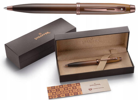 Sheaffer 100 9374 Coffee Edition Matt Brown Ballpoint Pen with Regal Brown PVD Appointments, Brown PVD Signature mid band and White Dot of excellence