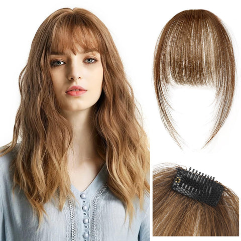 Kikone Clip in Bangs Bangs Hair 100% Real Human Hair Bangs Bangs Clip in Hair Extensions Human HairHandwoven Air Bangs with Sideburns Curved Bangs for Daily Wear?Light Brown?