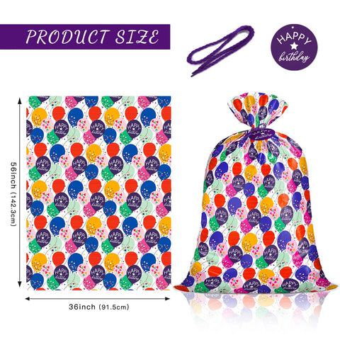 WRAPAHOLIC 56" Large Birthday Plastic Gift Bag - Colorful Balloon with Confetti Design for Kids Birthdays, Parties or Celebrating - 56" H x 36" W