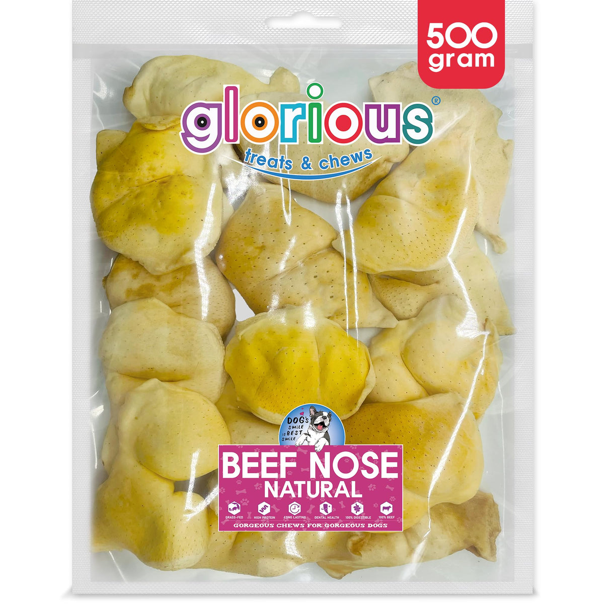 Premium Beef Nose Chews for Dogs - All-Natural, Long-Lasting, Gluten-Free Dog Treats, Single Ingredient, Low Fat, Great for Dental Health - Ideal for Medium to Small Dogs & Puppies