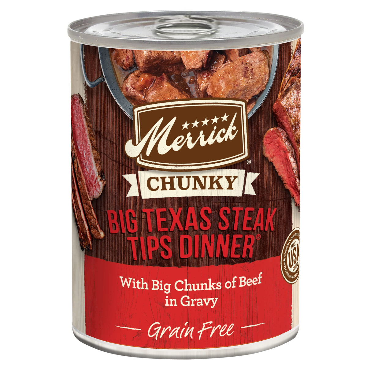 Merrick Chunky Grain Free Premium And Wholesome Canned Dog Food, Real Meat Big Texas Steak Tips Dinner - (12) 12.7 oz. Cans