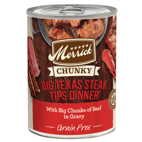 Merrick Chunky Grain Free Premium And Wholesome Canned Dog Food, Real Meat Big Texas Steak Tips Dinner - (12) 12.7 oz. Cans