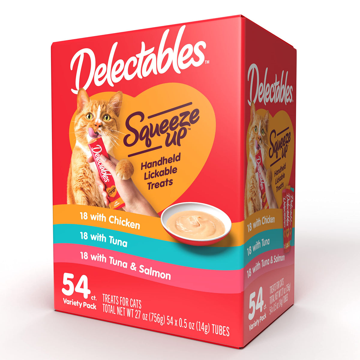 Hartz Delectables Squeeze Up Variety Packs Interactive Lickable Wet Cat Treats, 54 Count
