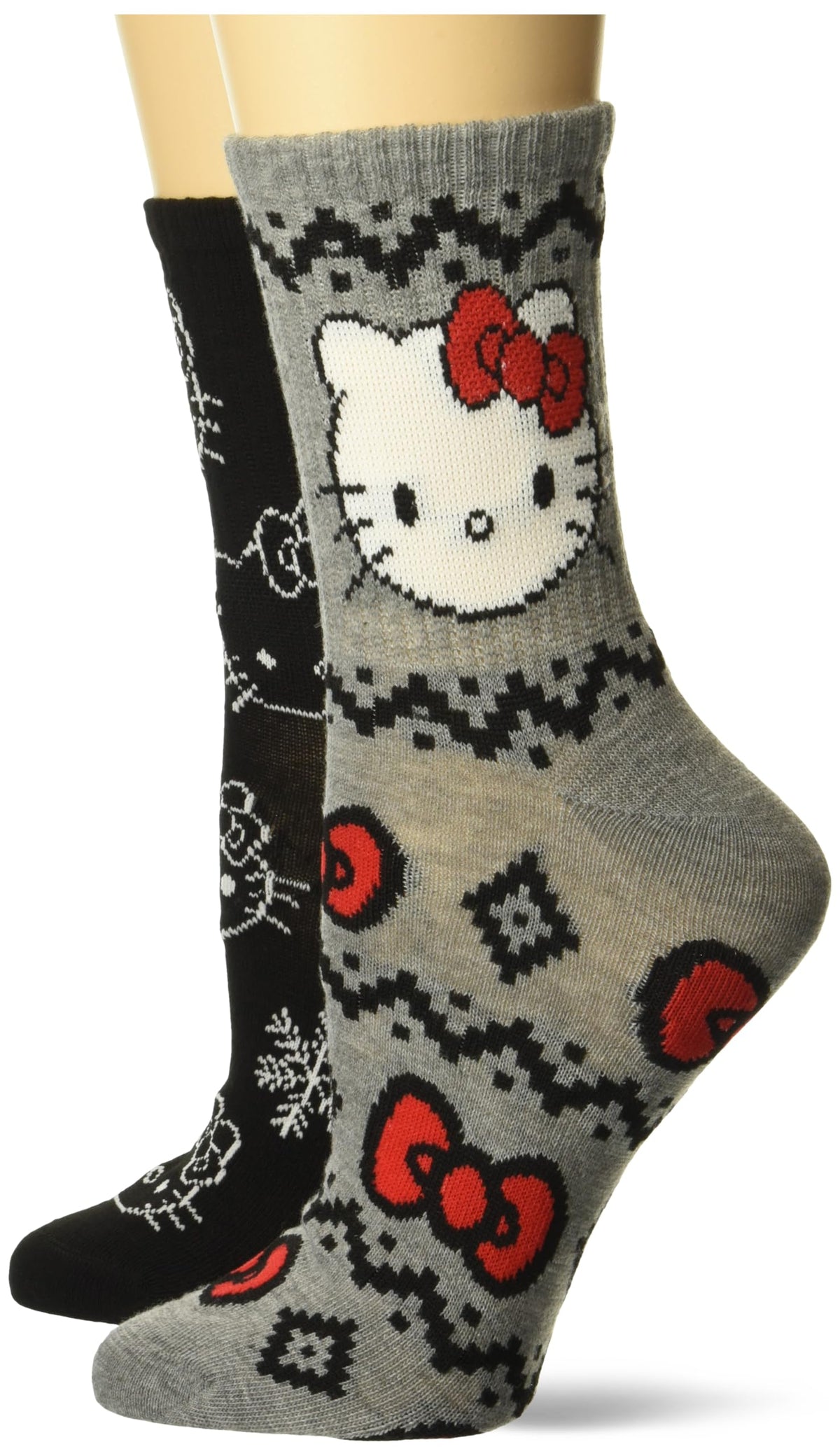 Hello Kitty Women's Holiday 2 Pack Mid Crew Socks Casual, Grey Assorted, 8-10 UK