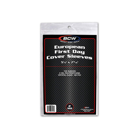 BCW European First Day Cover Sleeves, 100 ct
