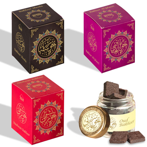 Yemeni Oud Bakhoor Collection ??? ???? by Dukhni | Bakhoor Sheeba, Nashwan Bakhoor, Adeni Bakhoor, Bakhoor Al Ghawi | Arabic Incense | 40 grams x 4 jars | Perfect for prayer & Ramadan Gifts