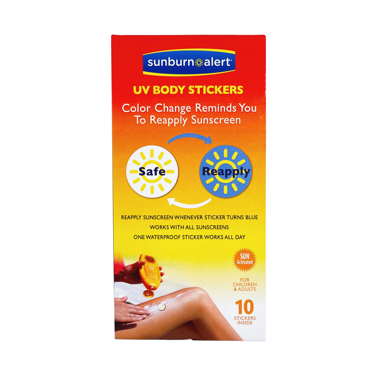 Sunburn Alert UV Detection Body Stickers - Know When to reapply Sunscreen/Made in USA